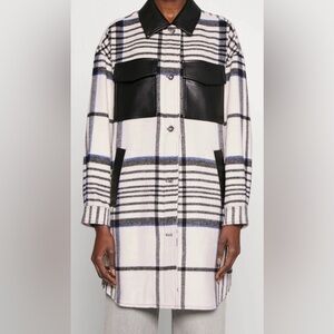 DKNY JEANS BUTTON DOWN PLAID JACKET WOMENS DROP SHOULDER BLACK/CREAM COLOR SZ 1X